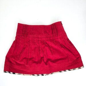 Burberry Red Pleated Corduroy Skirt
